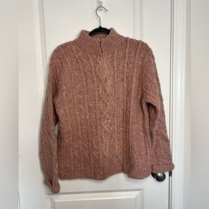 Handknit L Ralph Lauren Chunky Knit Vintage Quarter Zip Fisherman Wool Sweater